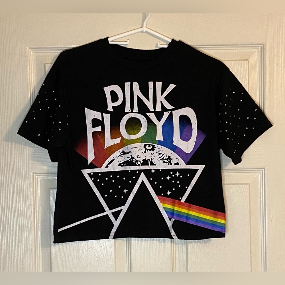 🎸Pink Floyd Women’s Crop Top With Bling On Sleeves. Size S.🎸
